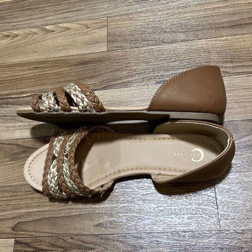 Cato Women’s Braided Straps Slip‎ On Flat Sandals Brown Gold Size 8 - Picture 6 of 8